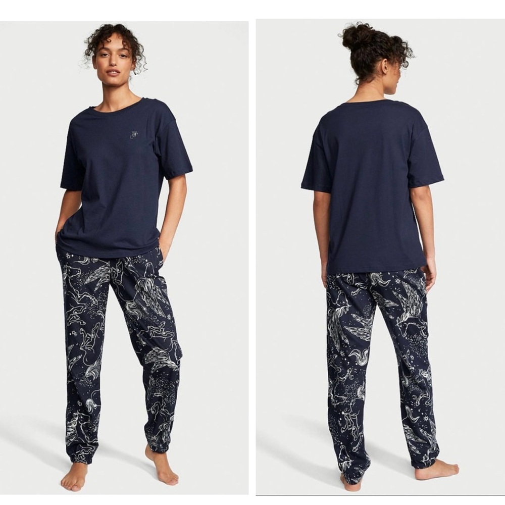 Victoria's Secret Noir Navy Blue Pegasus Pajama Jogger Pants | Size Small